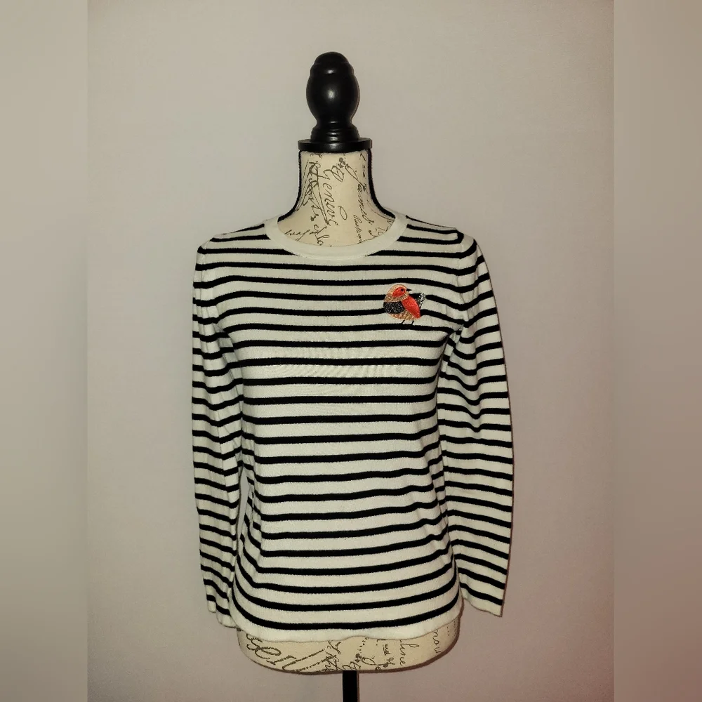 J.CREW Women's Striped Long Sleeve Bird Top Size XS